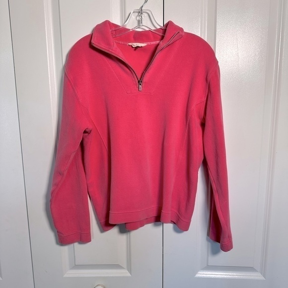 Tommy Bahama cotton fuchsia quarter zip sweater top, size medium - Picture 1 of 10